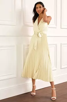 Плиссированное платье средней длины без рукавов Next, желтый