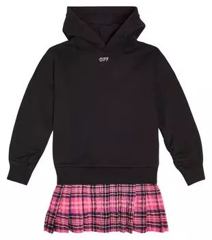 Плиссированное платье в клетку из хлопка Off-White Kids, мультиколор