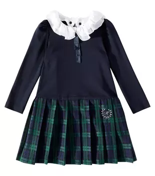 Плиссированное платье в клетку Monnalisa, синий