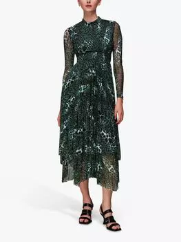 Плиссированное сетчатое платье Whistles Night Cat, зеленый/разноцветный