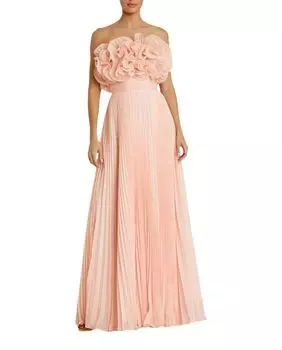 Плиссированное шифоновое платье без бретелей с рюшами Mac Duggal, розовый