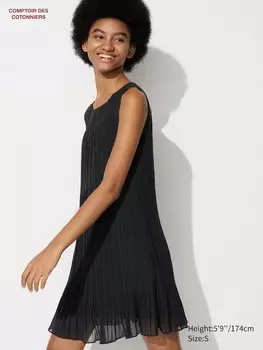 Плиссированное шифоновое платье без рукавов Uniqlo, черный