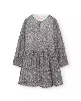 Плиссированное шифоновое платье для девочки с длинными рукавами Boboli, серый