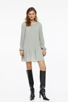 Плиссированное шифоновое платье H&amp;M, зеленый шалфей