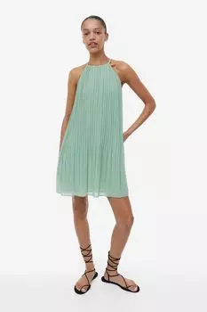 Плиссированное шифоновое платье H&M, светло-зеленый