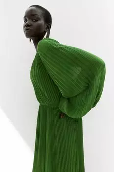 Плиссированное шифоновое платье H&M, зеленый