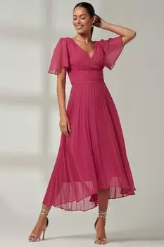 Плиссированное шифоновое платье макси Elene с высоким и низким вырезом Jolie Moi, розовый