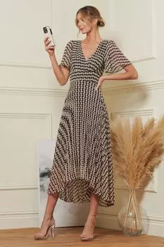 Плиссированное шифоновое платье макси с рукавами «ангел» Jolie Moi, коричневый