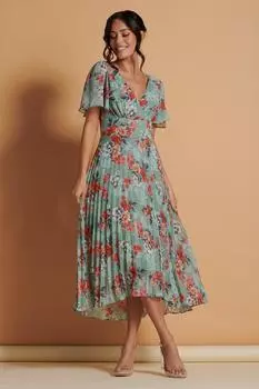 Плиссированное шифоновое платье макси с высоким низким вырезом Jolie Moi, зеленый