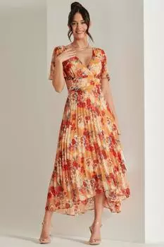 Плиссированное шифоновое платье макси с высоким низким вырезом Jolie Moi, красный