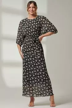 Плиссированное шифоновое платье макси с завязкой на талии Jolie Moi, черный