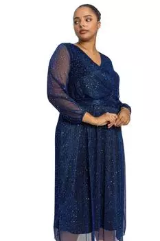 Плиссированное шифоновое платье миди с запахом Curve Roman, синий