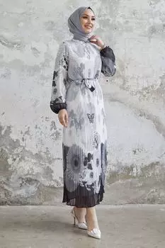 Плиссированное Шифоновое Платье Sofia Orchid с Цветочным принтом - Черный InStyle