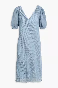 Плиссированное шифоновое платье в полоску GANNI, синий