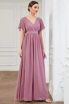 Плиссированное шифоновое вечернее платье А-силуэта с завязкой на талии Ever Pretty, розовый