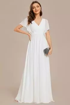 Плиссированное шифоновое вечернее платье А-силуэта с завязкой на талии Ever Pretty, белый