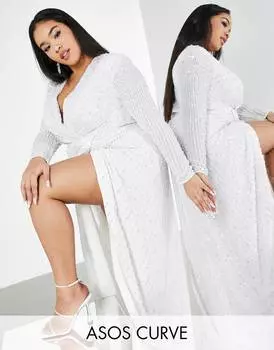 Плиссированное свадебное платье с глубоким вырезом и пайетками ASOS EDITION Curve Nola