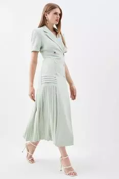 Плиссированное тканое платье-блейзер миди Karen Millen, зеленый