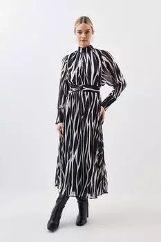 Плиссированное тканое платье миди из жоржета Petite с абстрактным принтом Karen Millen, мультиколор