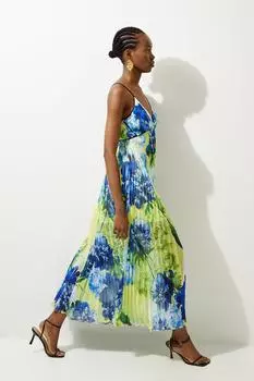 Плиссированное тканое платье миди с бретелями и цветочным принтом Petite Karen Millen, мультиколор