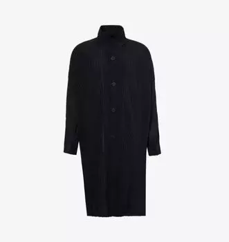 Плиссированное трикотажное пальто с воротником-воронкой Homme Plisse Issey Miyake, черный