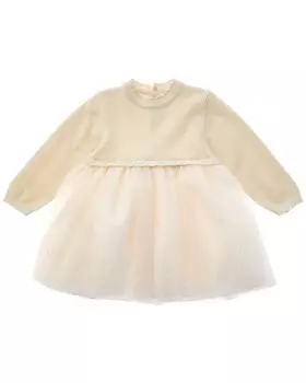 Плиссированное трикотажное платье из тюля Mayoral, бежевый