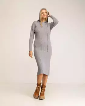 Плиссированное трикотажное платье миди миди с капюшоном Tantra, серый