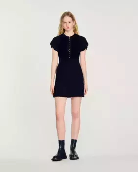 Плиссированное трикотажное платье Sandro, черный