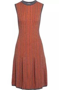 Плиссированное жаккардовое платье из шерсти и хлопка. VICTORIA BECKHAM, оранжевый