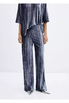 Плиссированные бархатные брюки Mango, синий