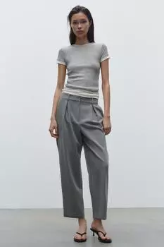 Плиссированные брюки-чинос ZARA, серый