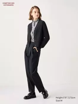 Плиссированные брюки до щиколоток шерстяные Uniqlo, черный