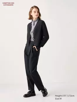 Плиссированные брюки до щиколоток шерстяные Uniqlo, цвет 09 черный