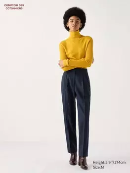 Плиссированные брюки до щиколоток шерстяные Uniqlo, цвет 69 синий