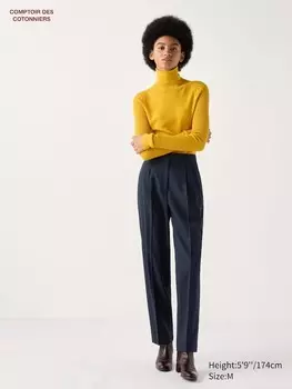 Плиссированные брюки до щиколоток шерстяные Uniqlo, синий