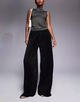 Плиссированные брюки полной длины черного цвета ASOS DESIGN