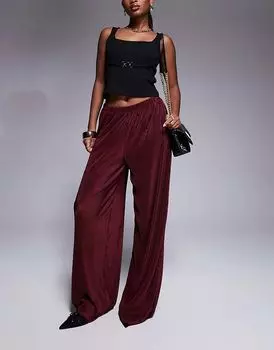 Плиссированные брюки полной длины в бордовом цвете ASOS DESIGN