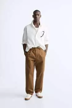 Плиссированные брюки с кулиской ZARA, коричневый