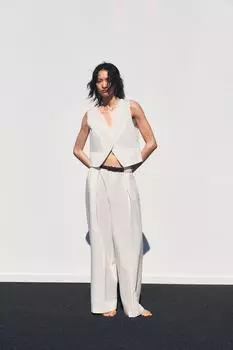 Плиссированные брюки с поясом ZARA, экрю