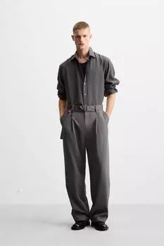 Плиссированные брюки с поясом ZARA, антрацитовый серый