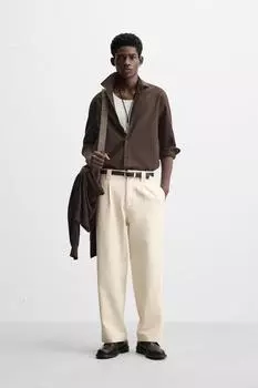 Плиссированные брюки с прямыми штанинами ZARA, экрю
