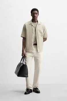 Плиссированные брюки с прямыми штанинами ZARA, цвет Stone