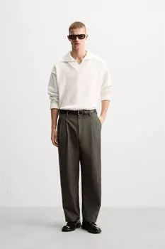 Плиссированные брюки свободного покроя ZARA, хаки