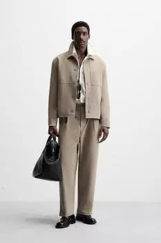 Плиссированные брюки свободного покроя ZARA, кэмел