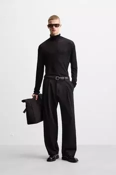 Плиссированные брюки воздушного покроя ZARA, черный