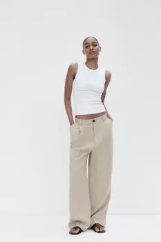 Плиссированные брюки ZARA, цвет Beige/Green