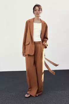 Плиссированные брюки ZARA, цвет Caramel