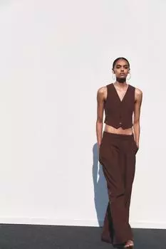 Плиссированные брюки ZARA, темно-коричневый