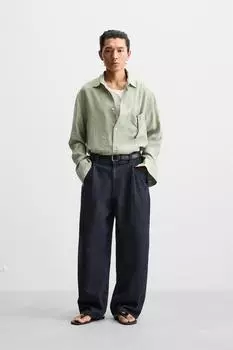 Плиссированные джинсы с широкими штанинами ZARA, цвет Indigo