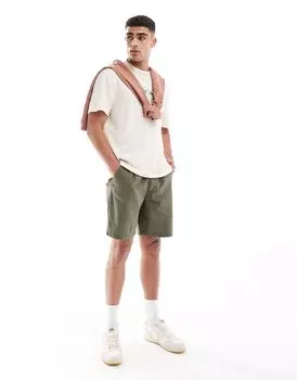 Плиссированные льняные шорты цвета хаки ASOS DESIGN